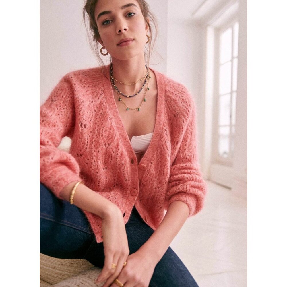 EUC Sezane Joia Mohair Merino Oversized V-Neck Cardigan Pink XS